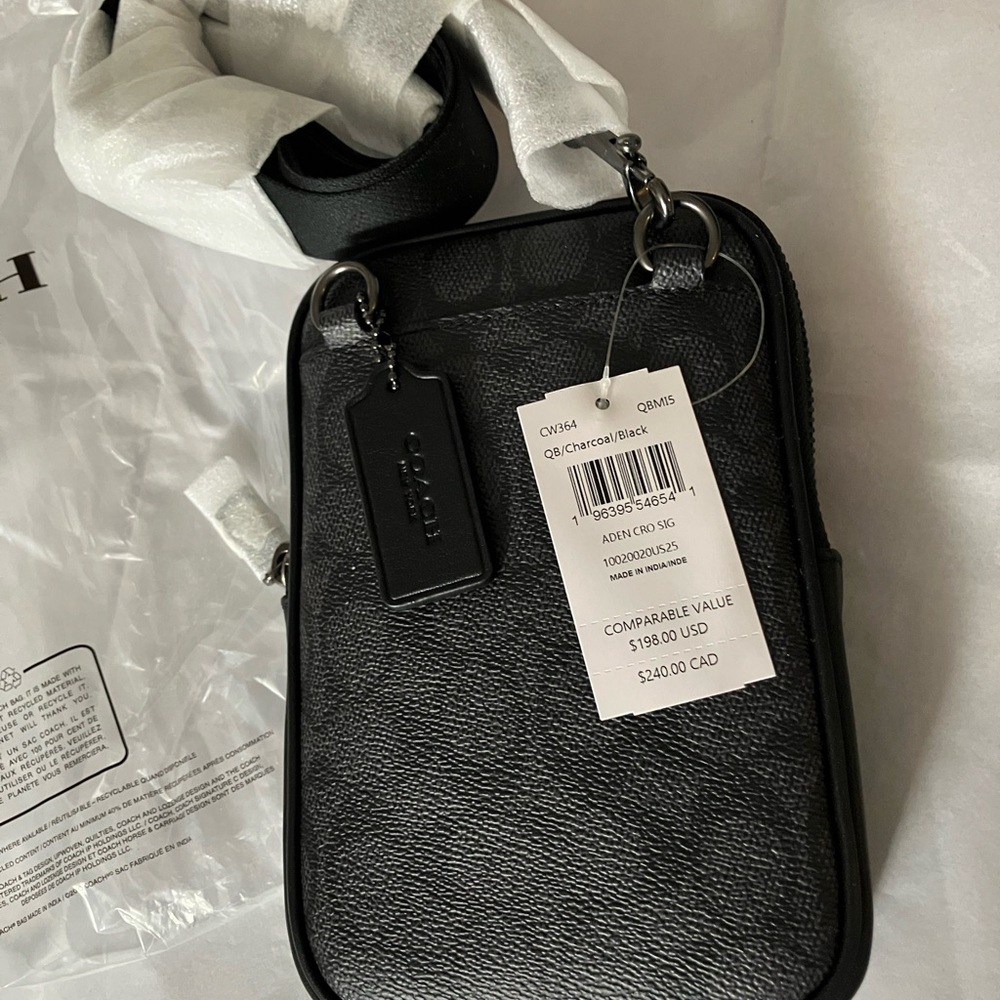 Coach Black Leather Men's Messenger Bag - Picture 3 of 4